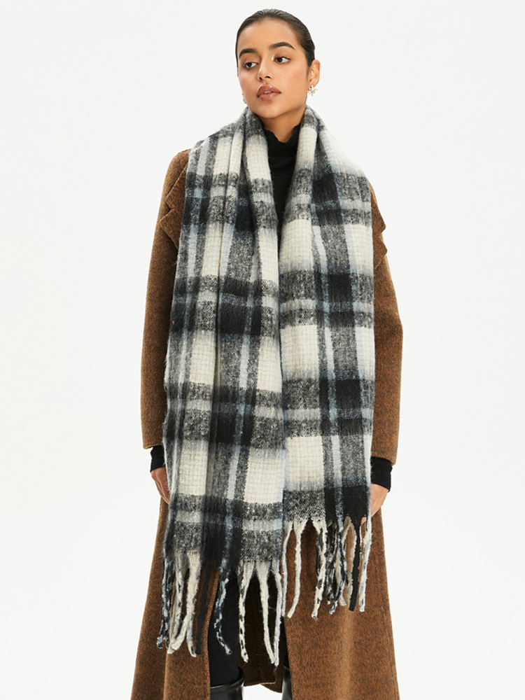 Wool Scarf Men - Women Men Knit Vintage Plaid Print