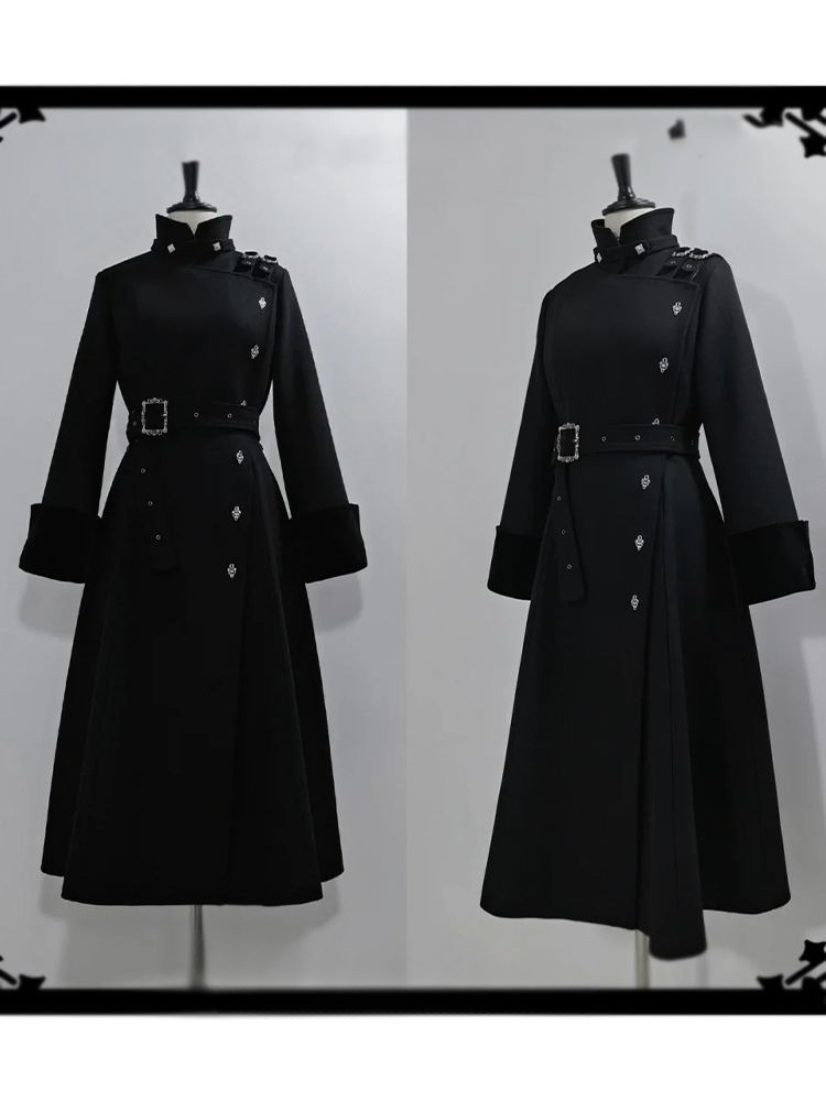 2025 Winter Gothic Belted Slim - Wool Coat Peacoat 评论和价格