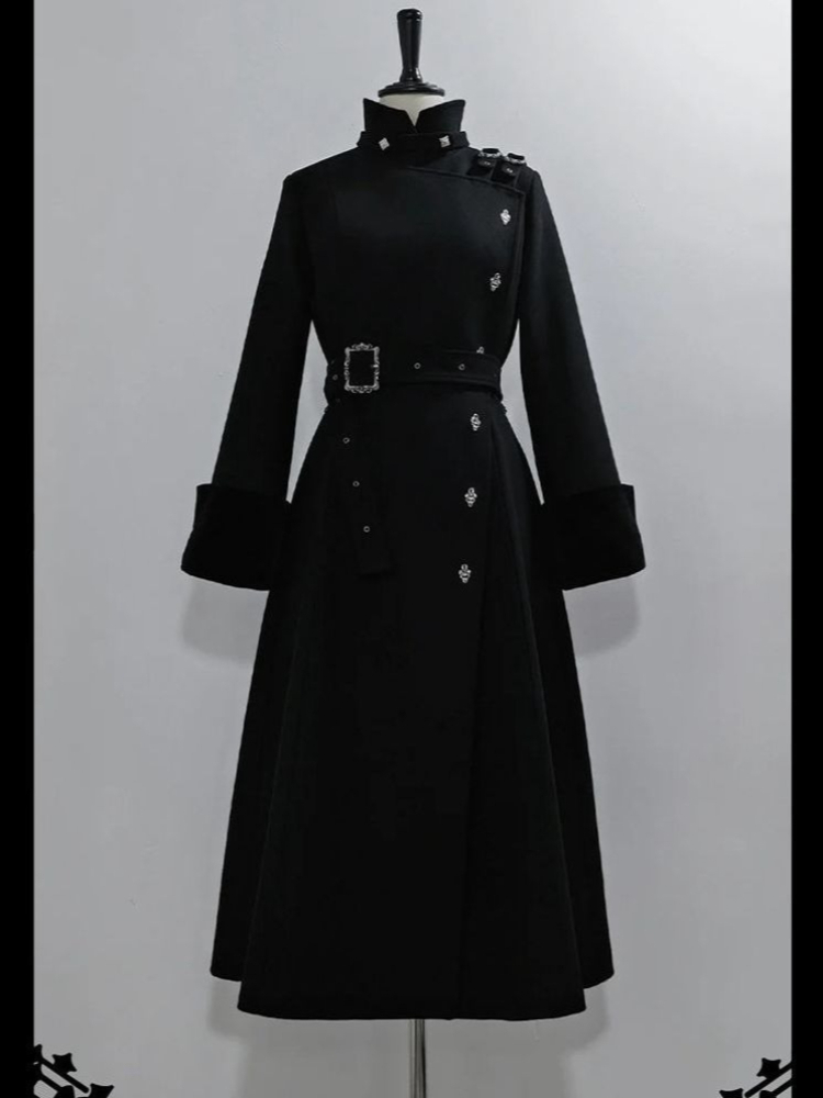 2025 Winter Gothic Belted Slim - Wool Coat Peacoat 评论和价格