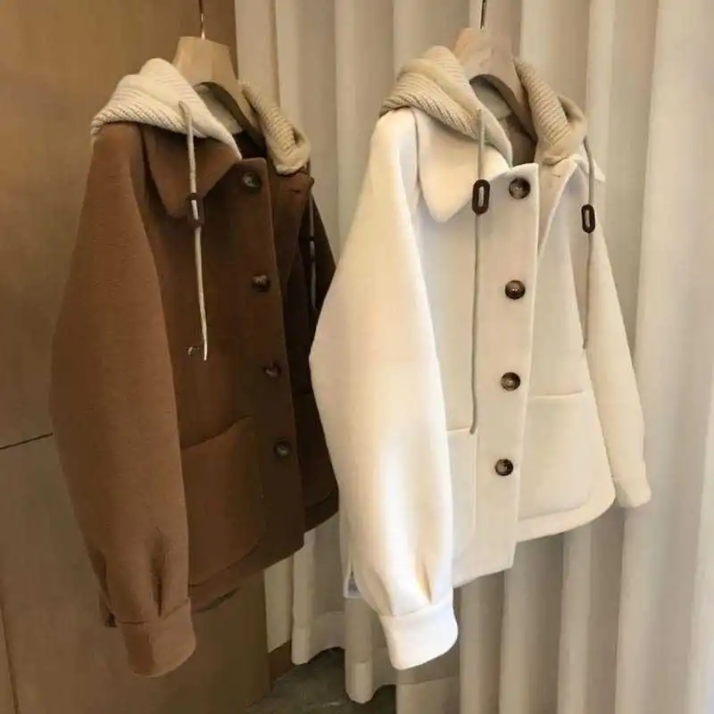 Women's Hooded Woolen Coat 202 - Wool Coat Peacoat 评论和价格