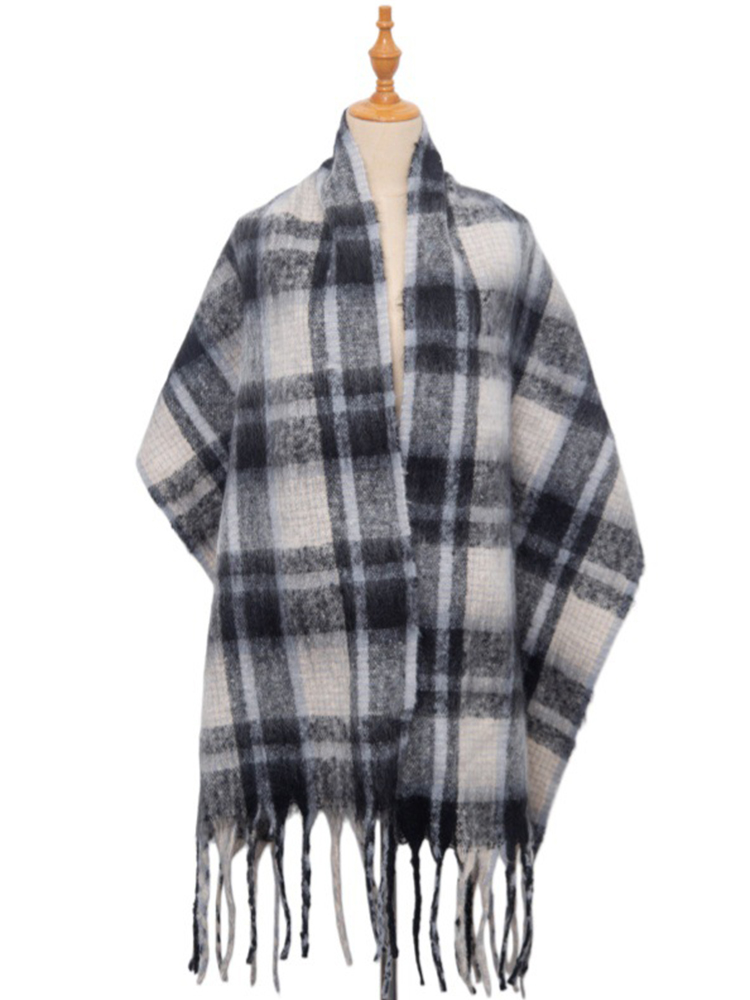 Women Men Knit Vintage Plaid P - Wool Scarf Men 评论和价格