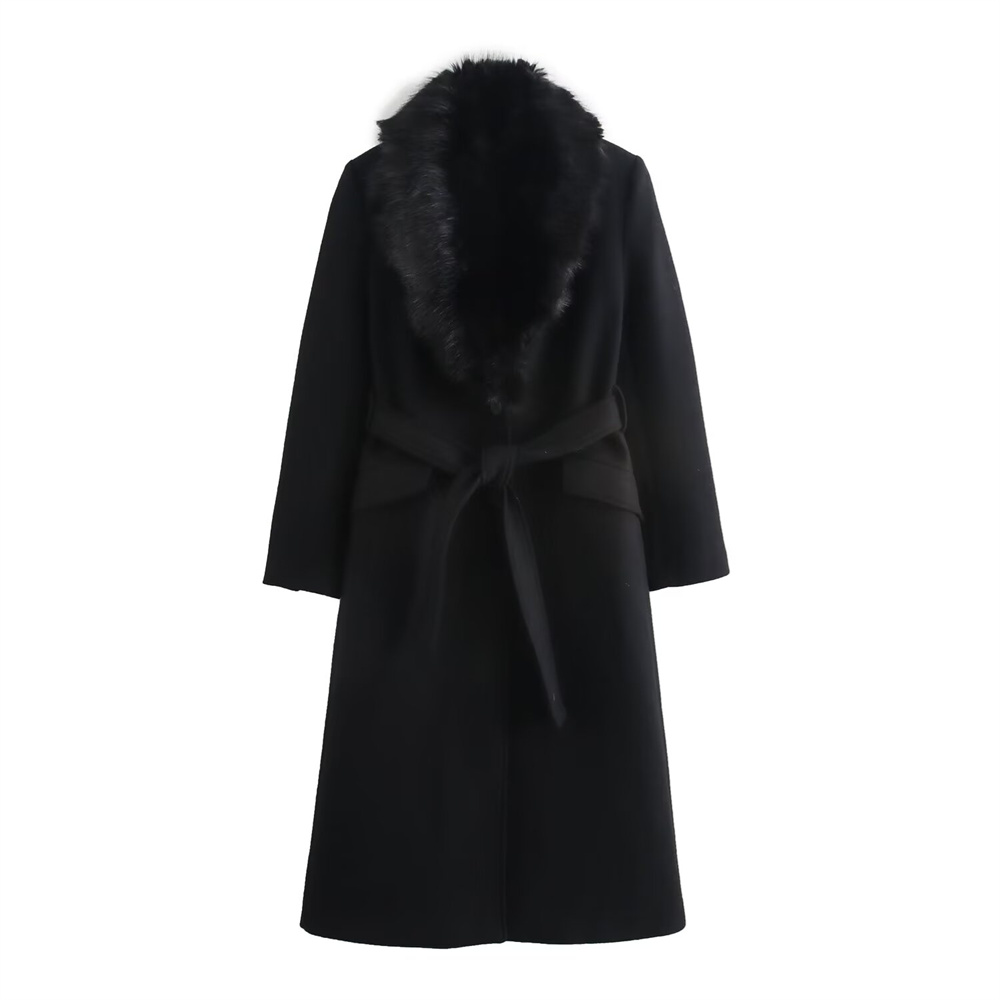 Women's Belt Warm Fur Collar C - Wool Coat Peacoat 评论和价格