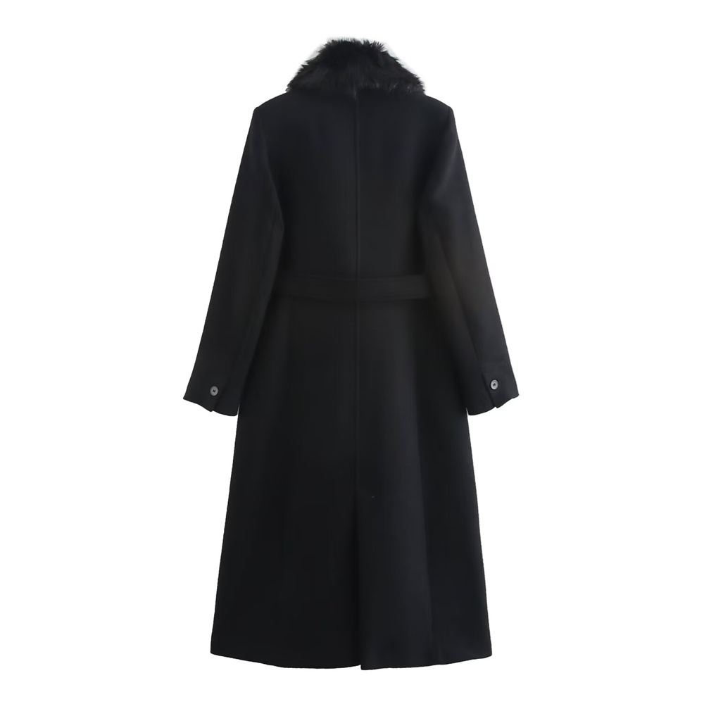 Women's Belt Warm Fur Collar C - Wool Coat Peacoat 评论和价格