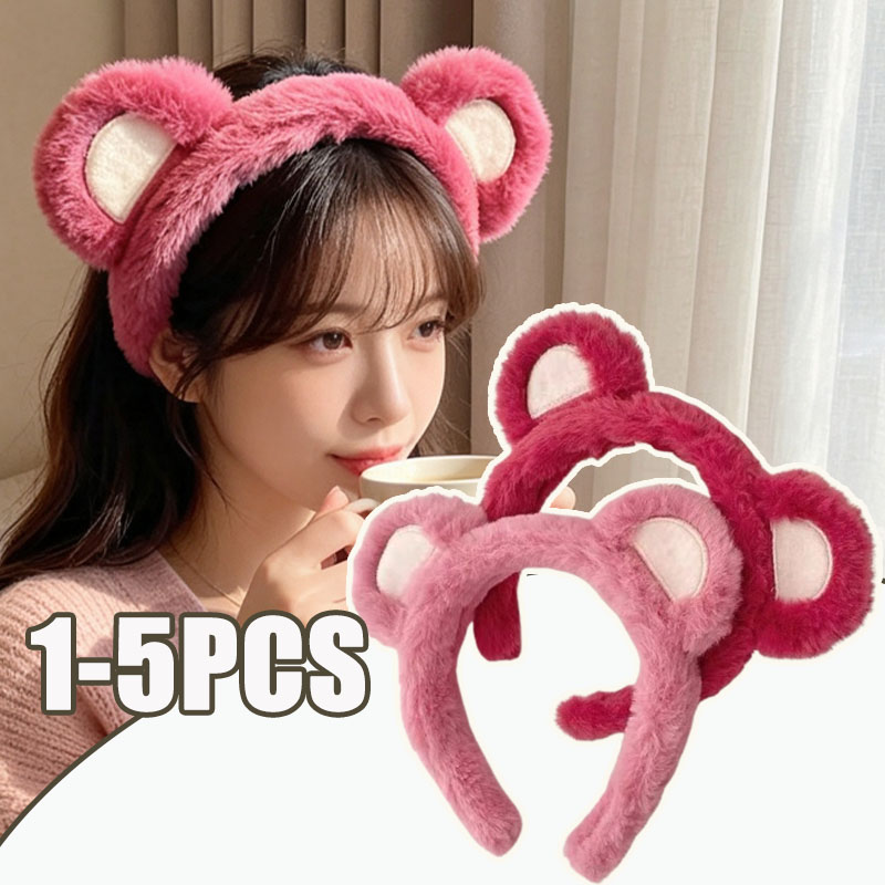 1-5PCS Cute Strawberry Bear Pl - Winter Headband Fleece 评论和价格