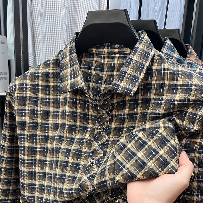 Men's Lapel Collar Plaid Shirt - Flannel Shirt Lined 评论和价格