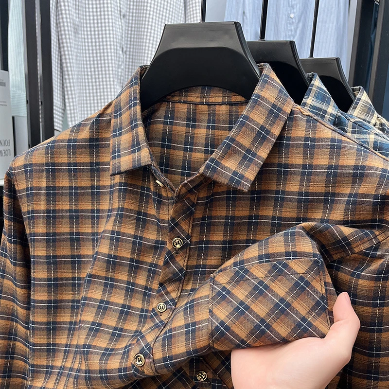 Men's Lapel Collar Plaid Shirt - Flannel Shirt Lined 评论和价格