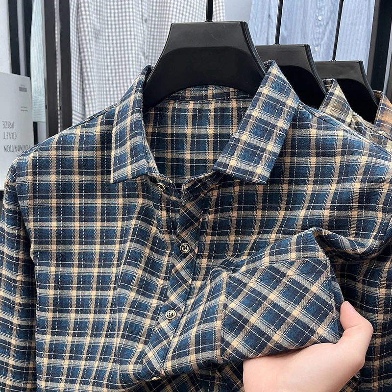 Men's Lapel Collar Plaid Shirt - Flannel Shirt Lined 评论和价格