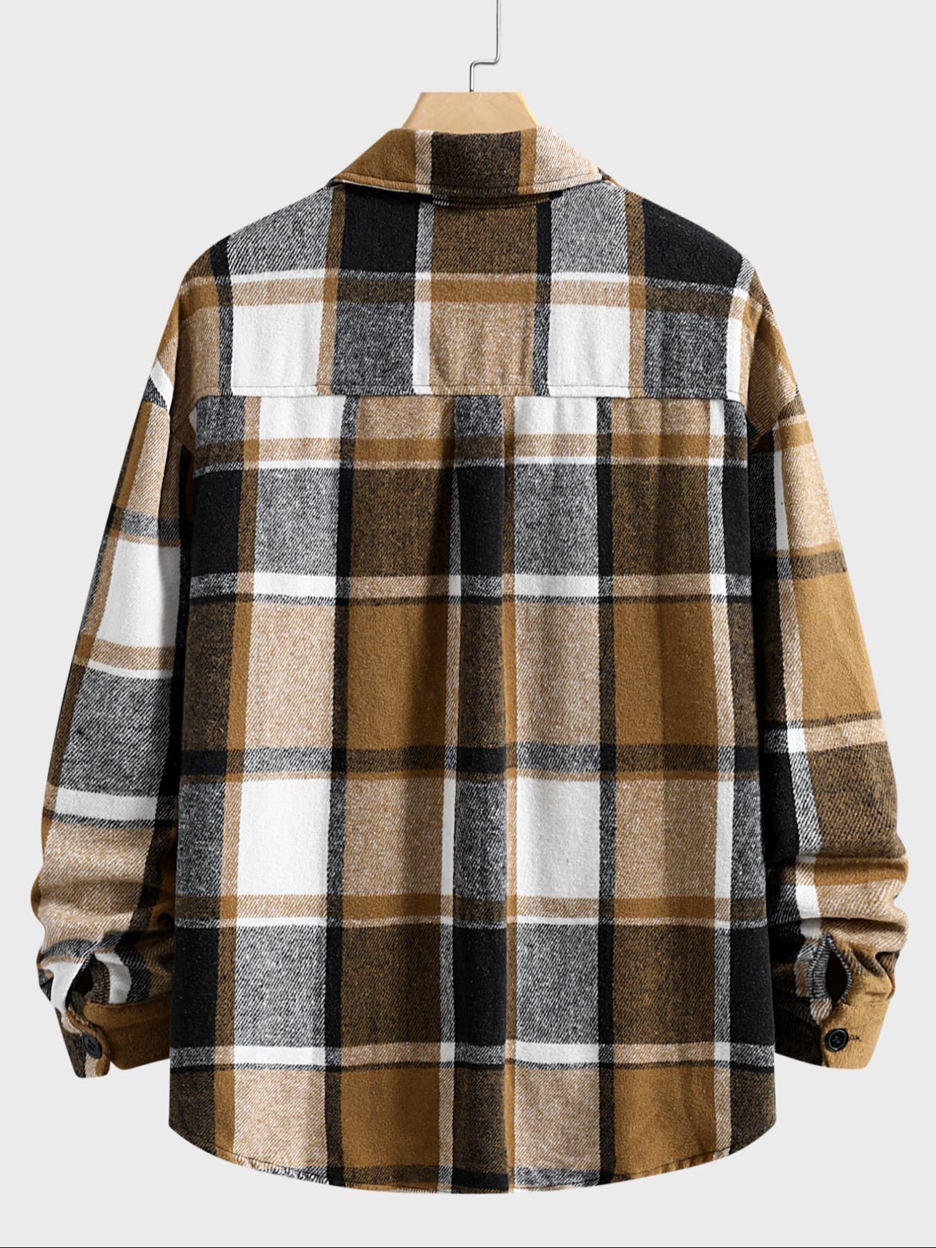 Retro Plaid Shirt Men Casual E - Flannel Shirt Lined 评论和价格