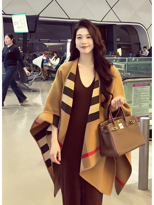 Double-Sided Woolen Plaid Shaw - Shawl Wrap Winter 评论和价格