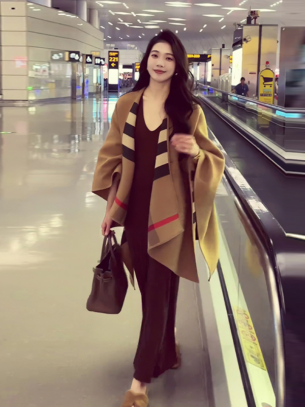 Double-Sided Woolen Plaid Shaw - Shawl Wrap Winter 评论和价格