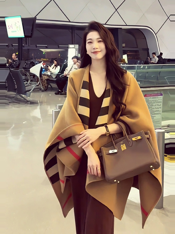 Double-Sided Woolen Plaid Shaw - Shawl Wrap Winter 评论和价格