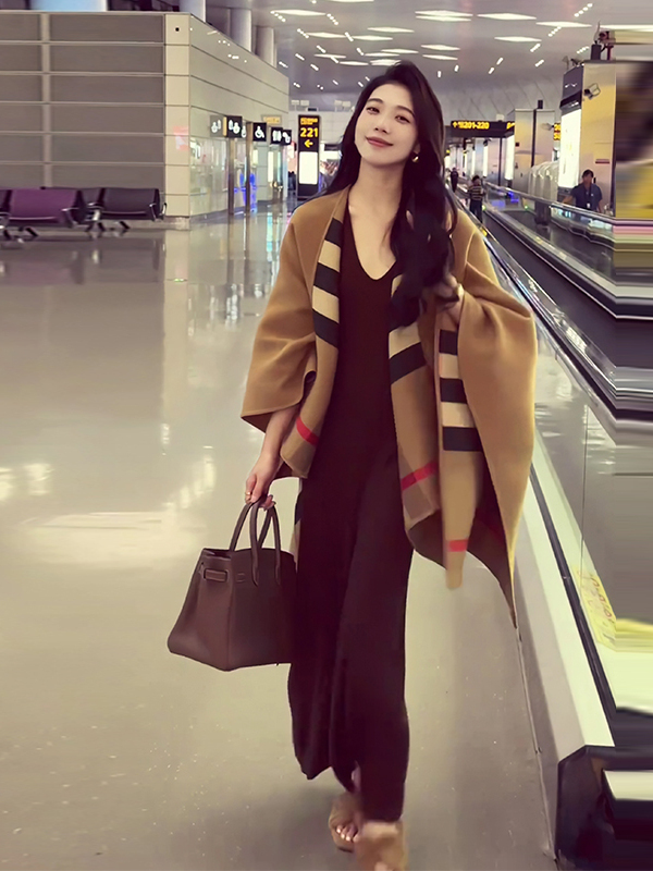 Double-Sided Woolen Plaid Shaw - Shawl Wrap Winter 评论和价格