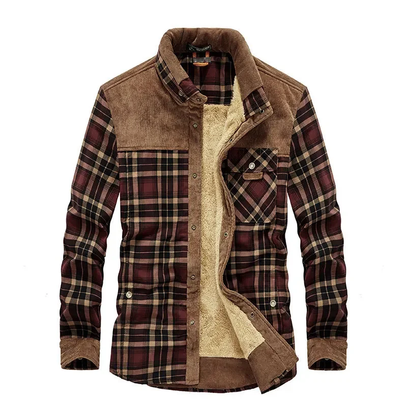 Men Plaid Shirts Winter Jacket - Flannel Shirt Lined 评论和价格