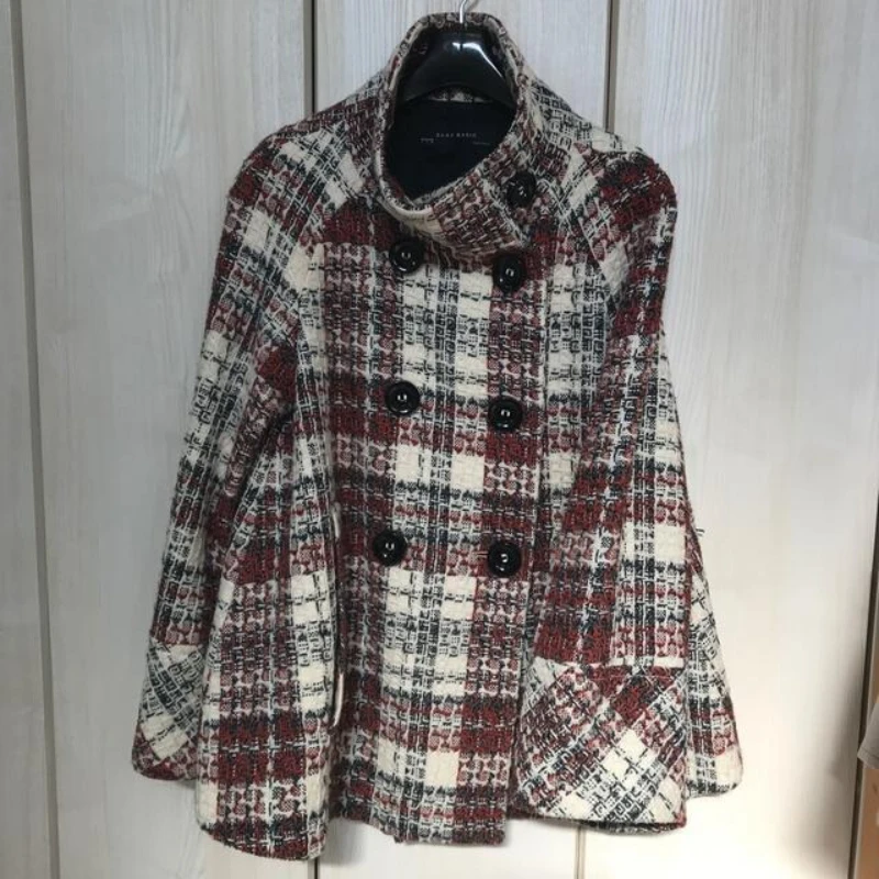 Warm Checkered Turtleneck Shou - Wool Coat Peacoat 评论和价格
